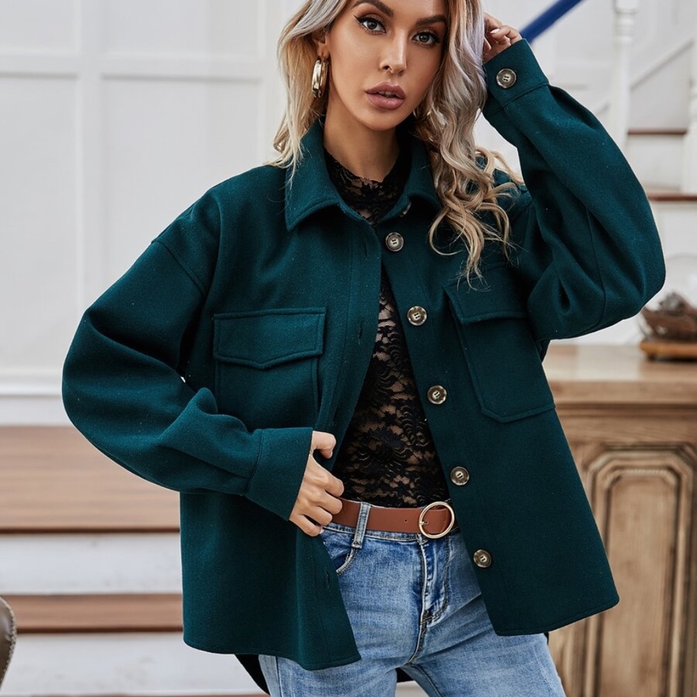 Cozy Boyfriend fit Button oversized shacket jacket - Picture 3 of 16